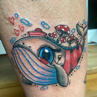 Tattoo-Entwurf von Tschiggy mit einem Wal im Bubblegum-Art-Stil