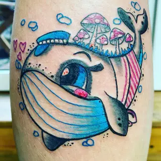 Tattoo-Entwurf von Tschiggy mit einem Wal im Bubblegum-Art-Stil