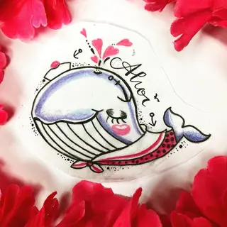 Tattoo-Entwurf von Tschiggy mit einem Wal im Bubblegum-Art-Stil