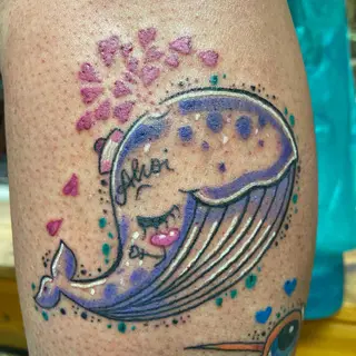 Tattoo-Entwurf von Tschiggy mit einem Wal im Bubblegum-Art-Stil